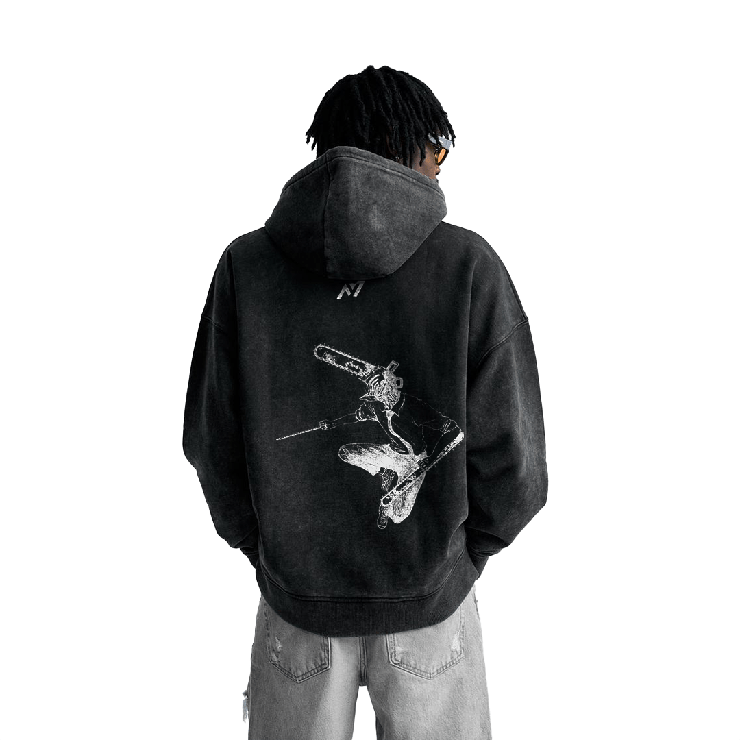 Hoodie Streetwear Fuel for Fight Noir Délavé
